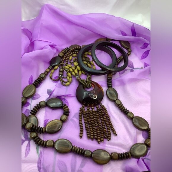 unsigned Jewelry - Boho Wood Necklaces and Bangles